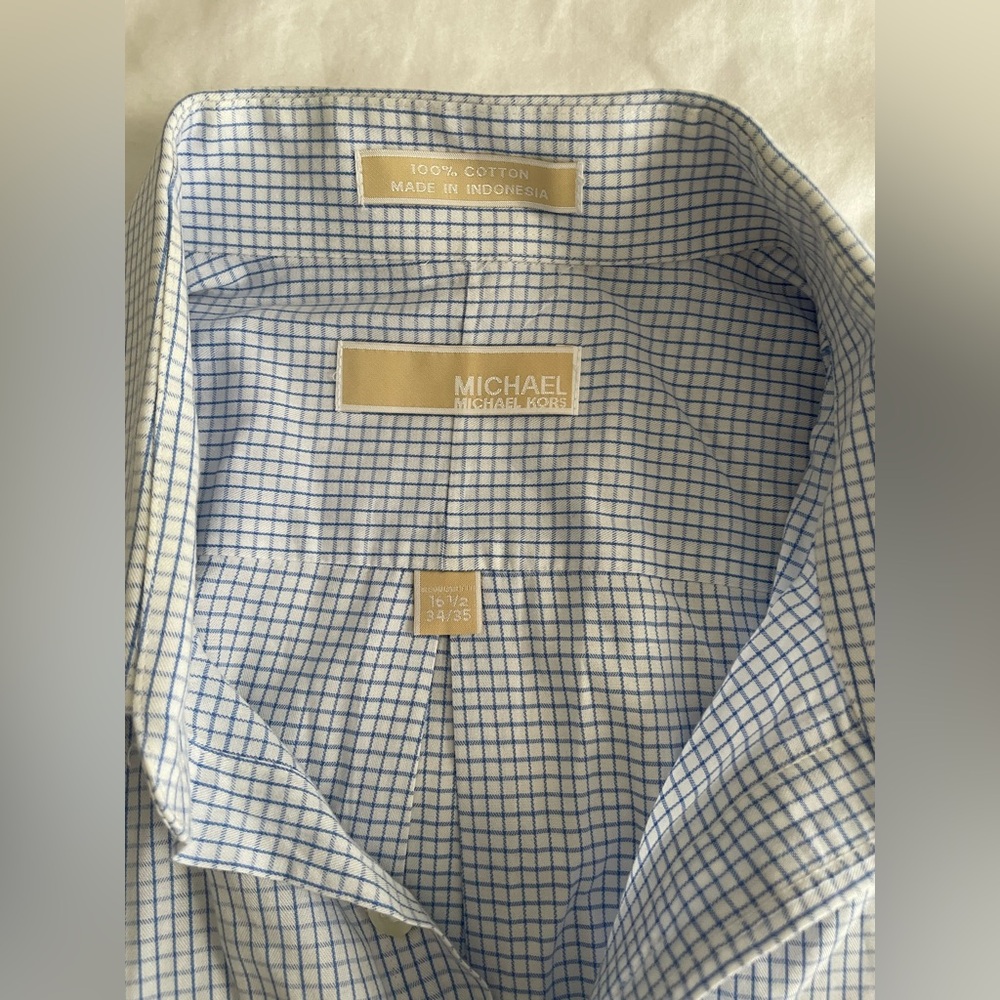 Michael Kors Men's Blue Grid Dress Shirt - Picture 4 of 4